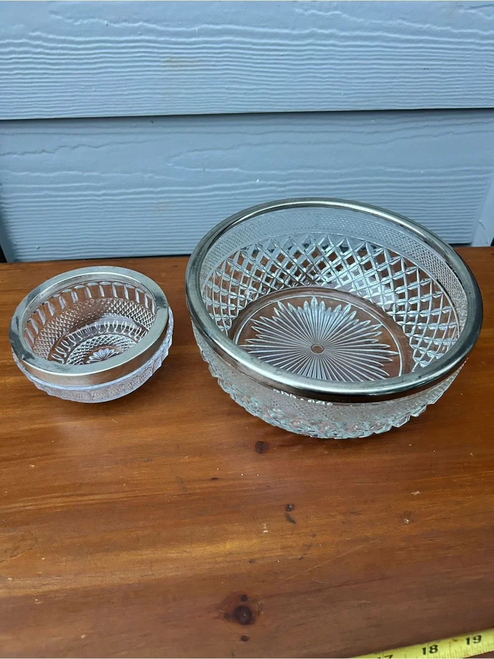 Clear Glass Serving Bowl Set with Silver Rim - Elegant Home Kitchen Bowls